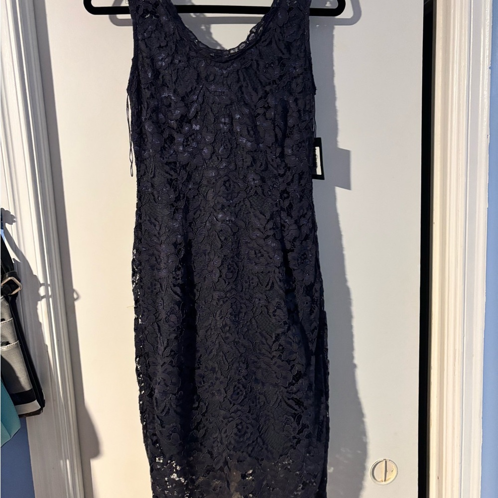 MARINA Deep Grey Lace Midi Dress